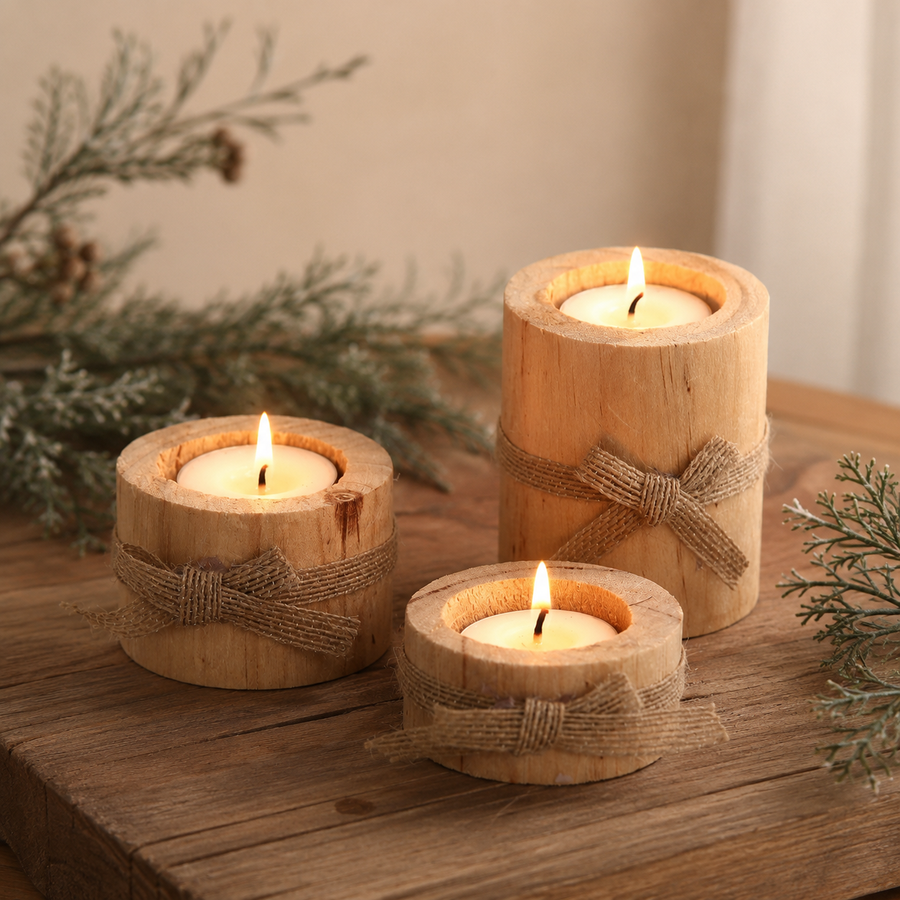 Natural Wood Candle Trio for a warm pet remembrance space