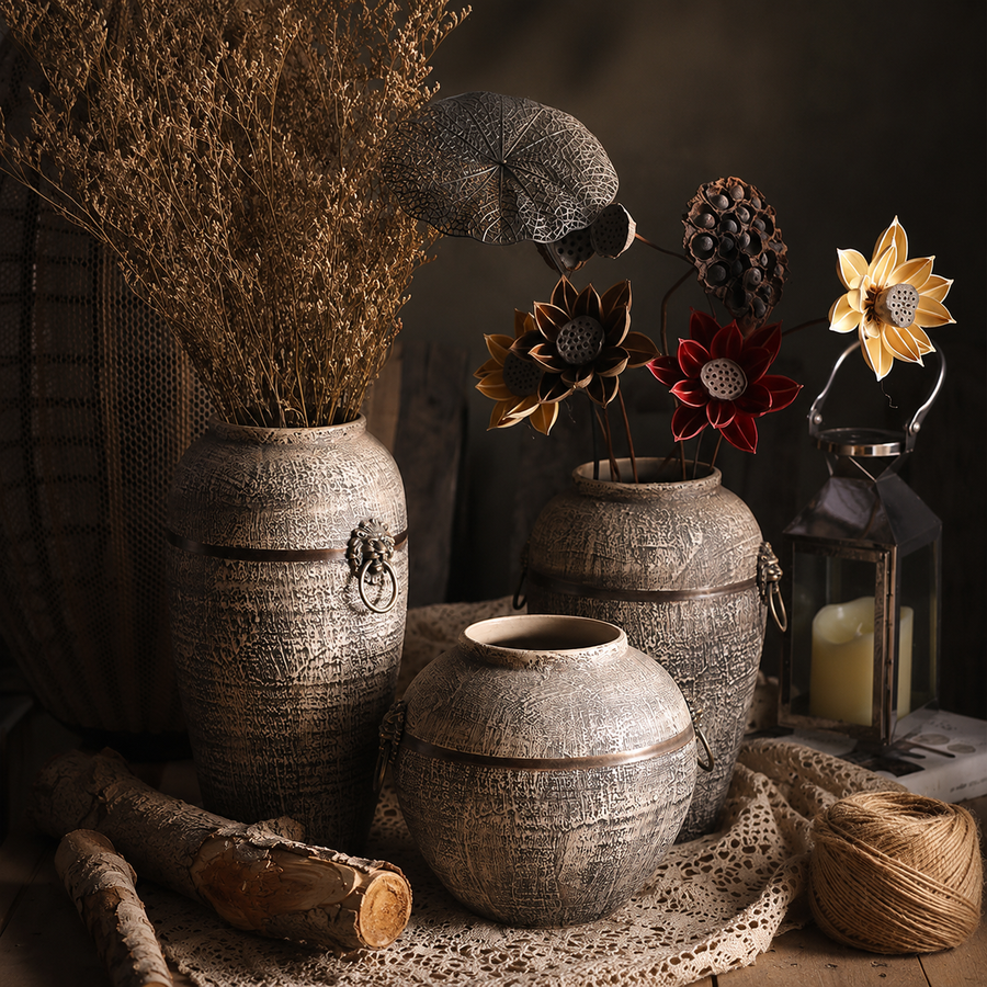 Stone Circle ceramic vase with dried botanicals in a pet memorial space