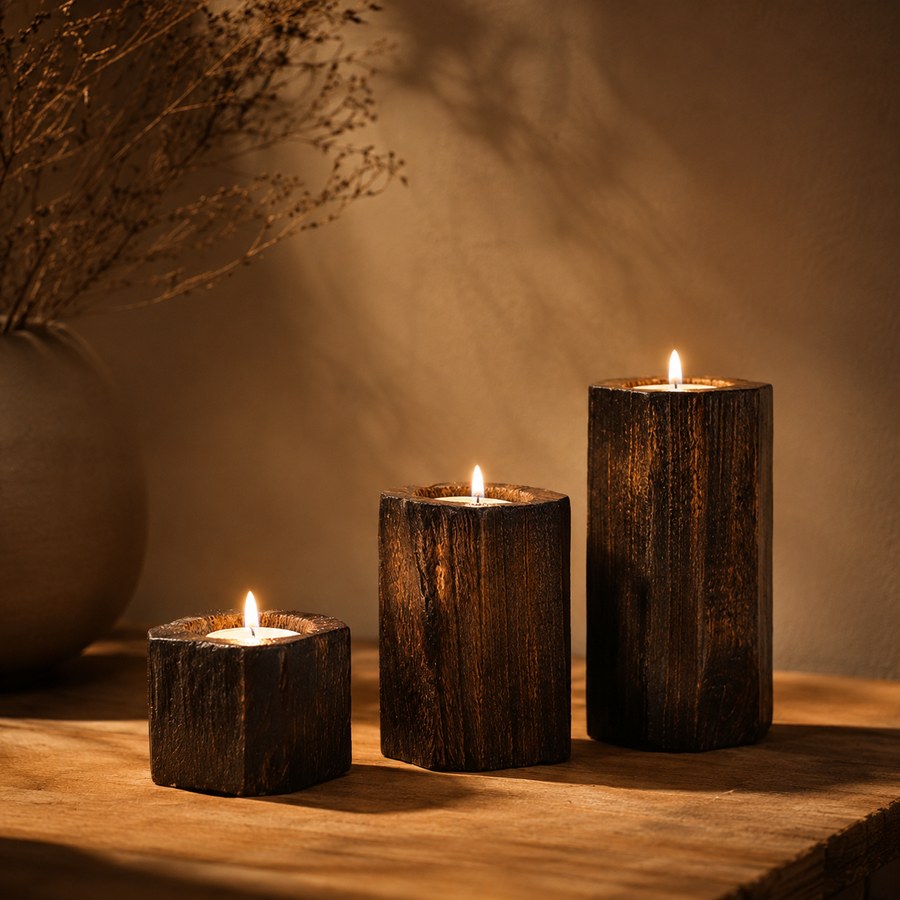 Warm Grain wooden candle holder for quiet pet memorial light