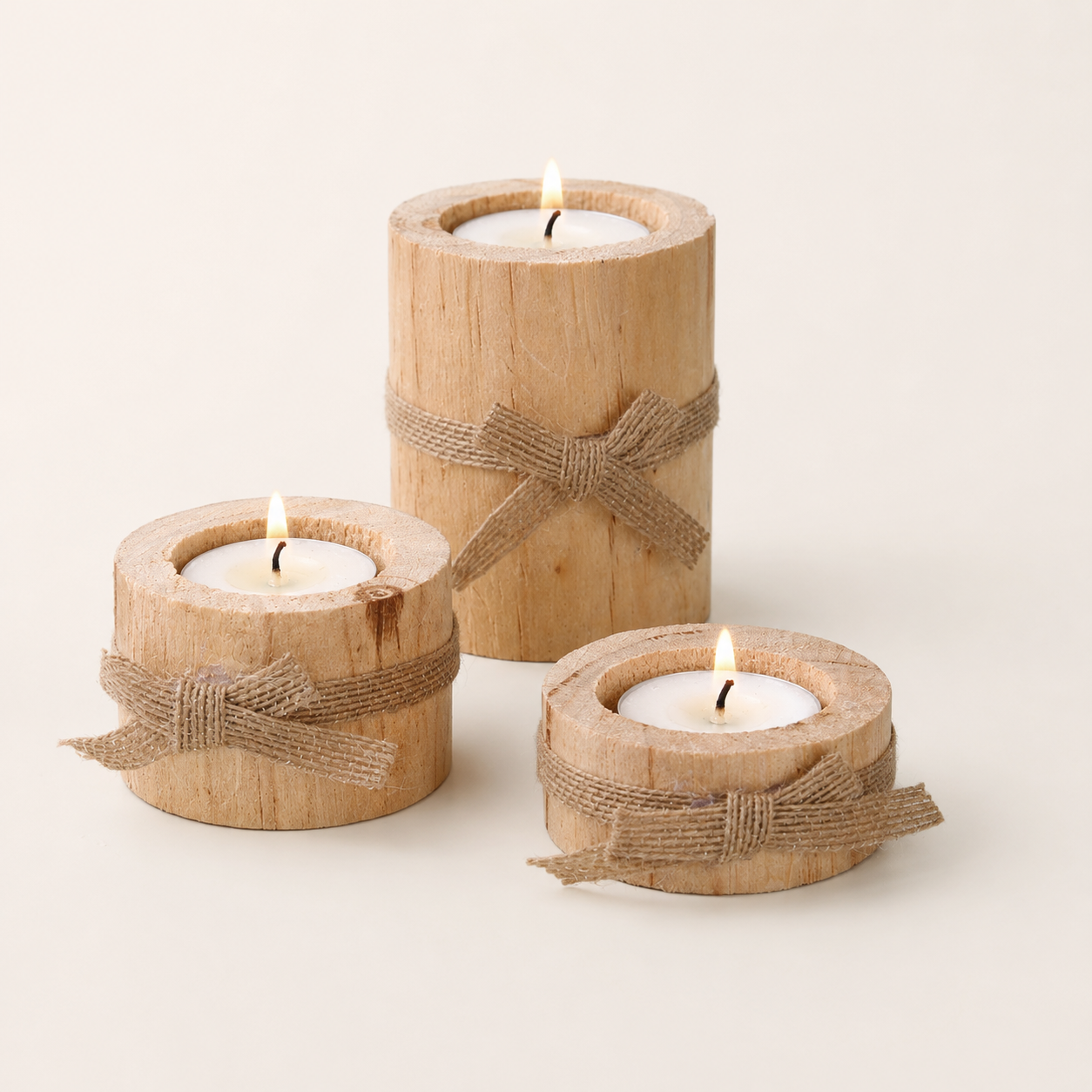 Natural pine grain detail on the handcrafted candle trio