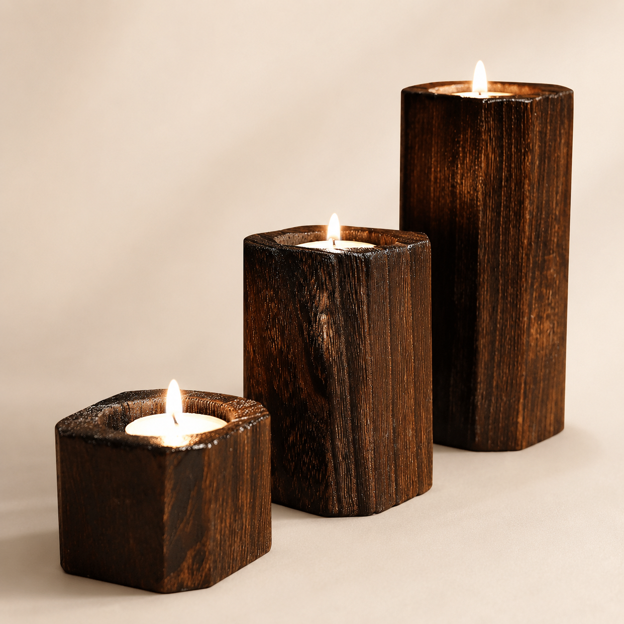 Alternate view of the timeless wooden candle holder