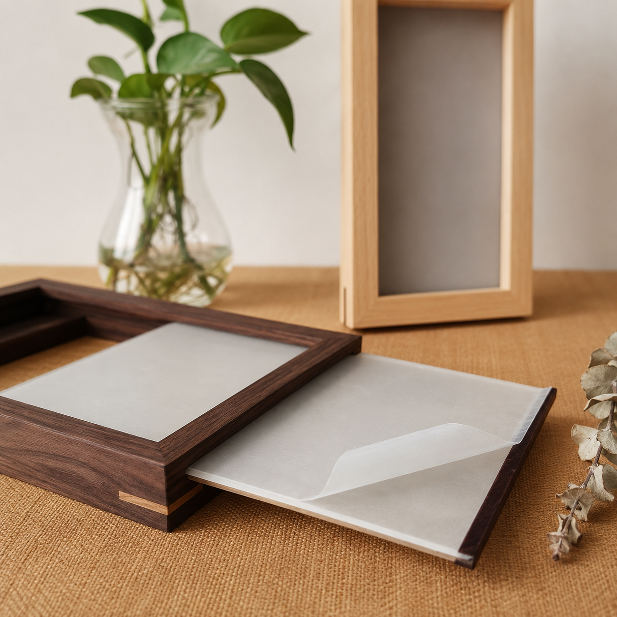 Tabletop view of The Hand-Finished Memory Frame for pet remembrance