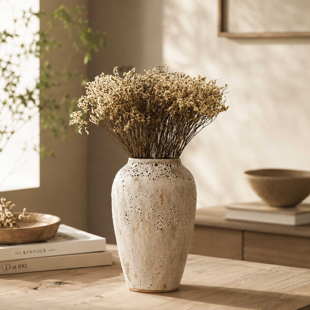 Quiet Bloom Vase styled with gentle botanicals at home
