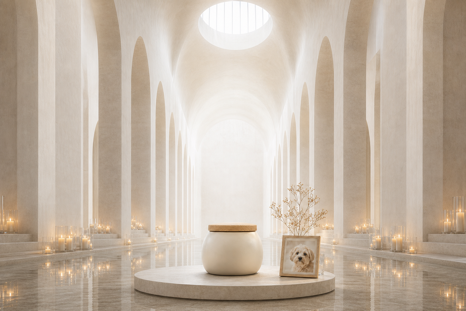 A peaceful pet memorial space from the BOHARU Lumina collection